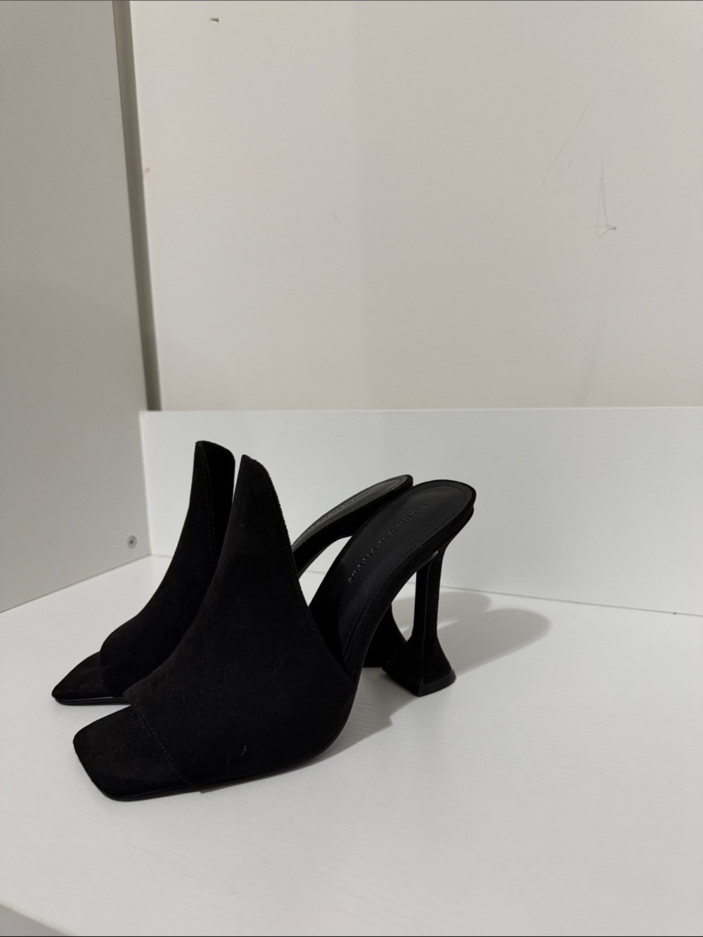 Fashion to Figure Black Suede Square-Toe High Heel Mules